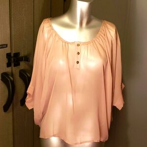 Omgee Elegant Tan Sheer Pull Over Shop Butterfly Sleeves & Button In The Back